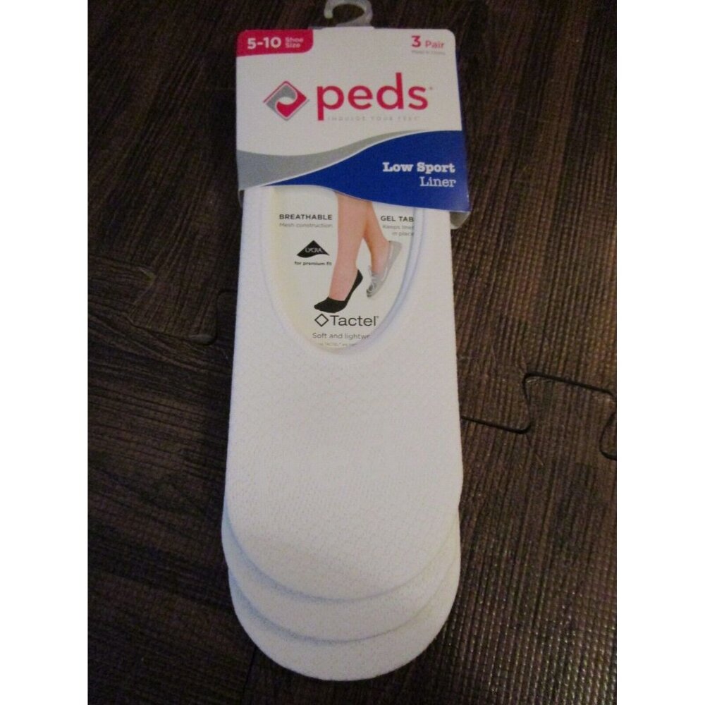 Peds Tactel Low Sport Liner Socks 3 Pair White Socks Size 5-10 Gel Tab